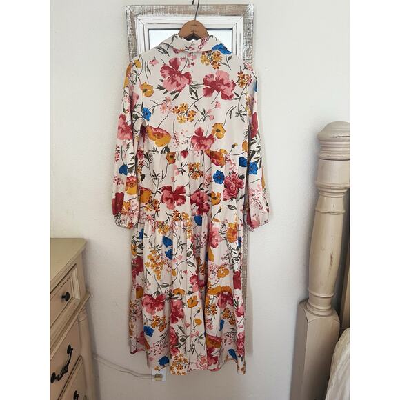 Shein Boho Collar Button Front Ruffle Hem Flounce Floral Maxi Dress XS - Picture 2 of 8